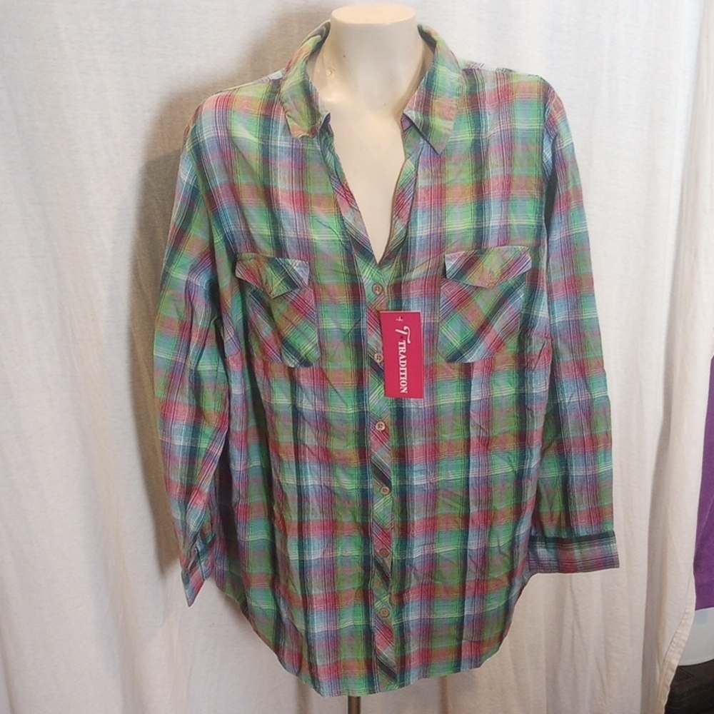 Tradition Green and Purple Plaid Women's Shirt, NWT , Size 2x